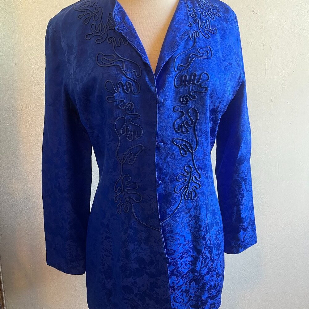 Bright blue silk jacquard jacket